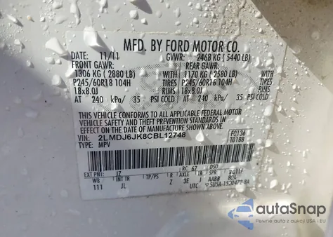 2012 Lincoln Mkx from USA, damaged, VIN 2LMDJ6JK8CBL12748